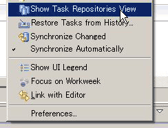 Task Repositories Viewを表示するメニューがあるので、選択する