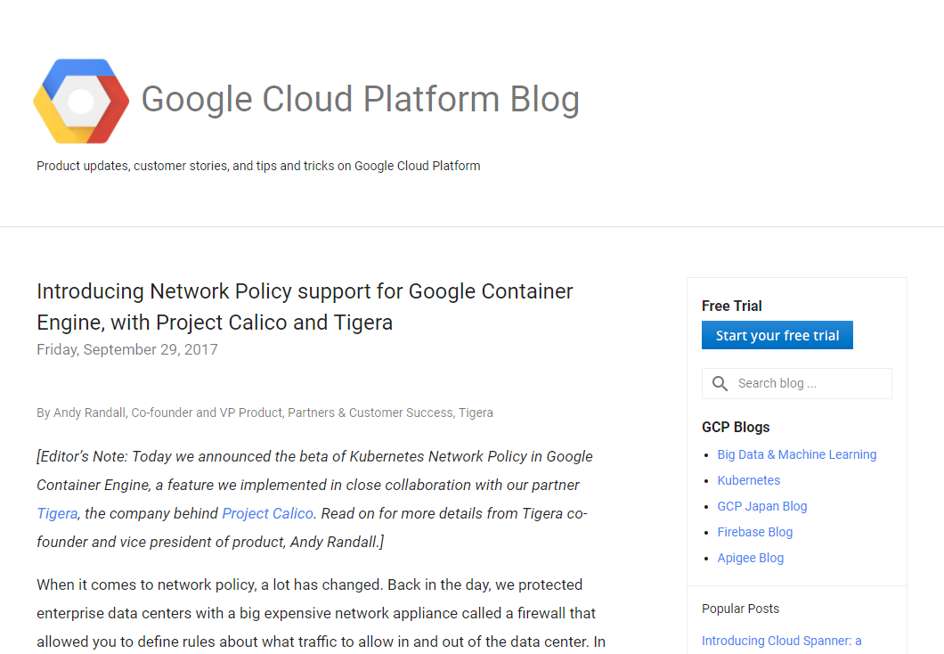 Introducing Network Policy support for Google Container Engine, with Project Calico and Tigera」より