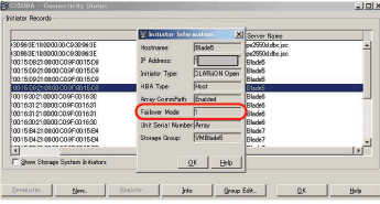 Storage管理Soft（Navisphere Manager）より Host InformationからFailover-Modeは「1」の確認