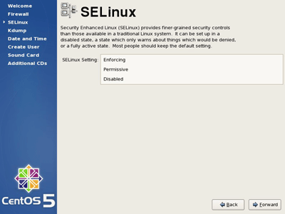 CentOSにもSELinuxの設定項目が確認できる