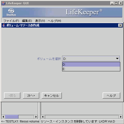 LifeKeeper for WindowsのGUIウィザードによるミラーボリュームの選択