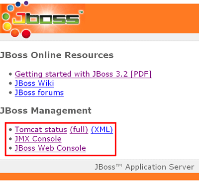 JBossの管理ツールの画面