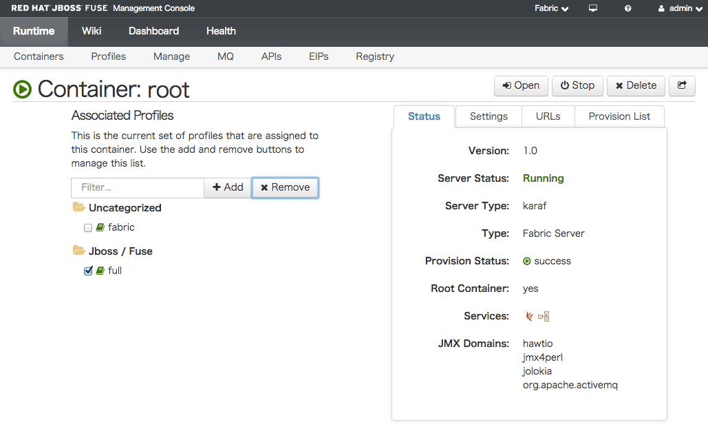 Fuse Management Consoleでrootコンテナを表示