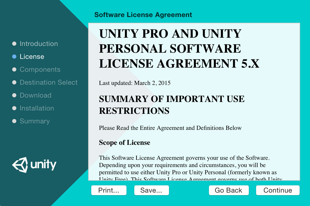 「Software License Agreement」画面