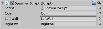 SpawnerScriptのインスペクタウィンドウ