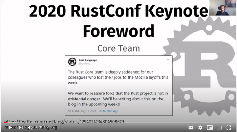 コアチームが伝えるRustプロジェクトには影響がないという内容