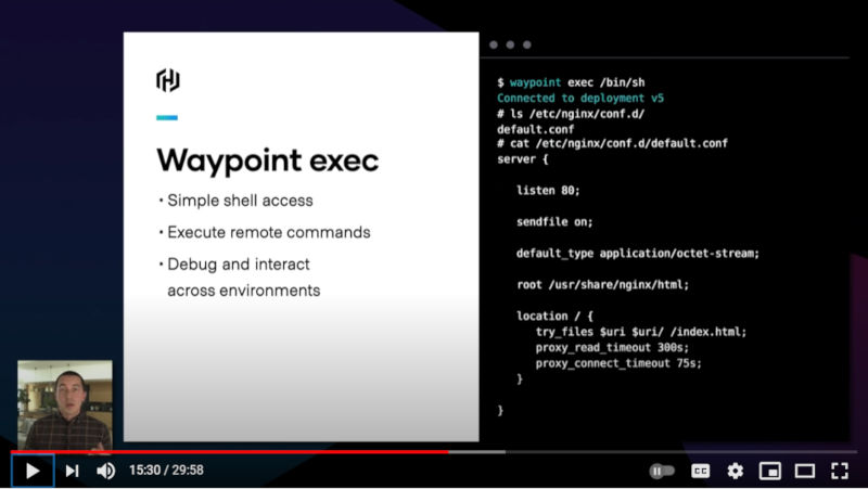 「waypoint exec」でアプリケーションのコードとのやり取りが可能に