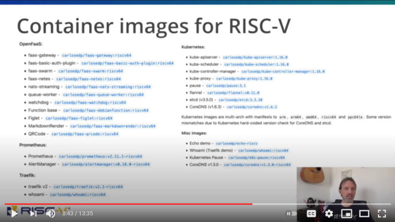 OpenFaaS、Prometheus、KubernetesなどのプロジェクトがRISC-V用のイメージを用意
