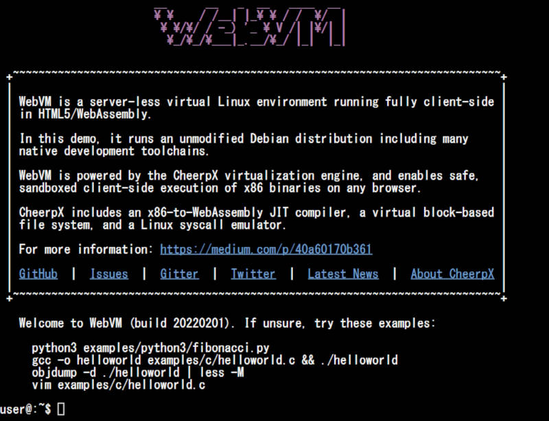 WebVMのスクリーンショット