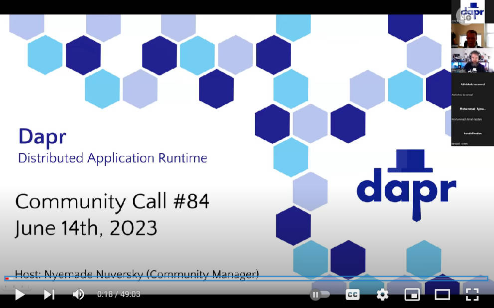 Dapr Community Call、84回目のWebinar