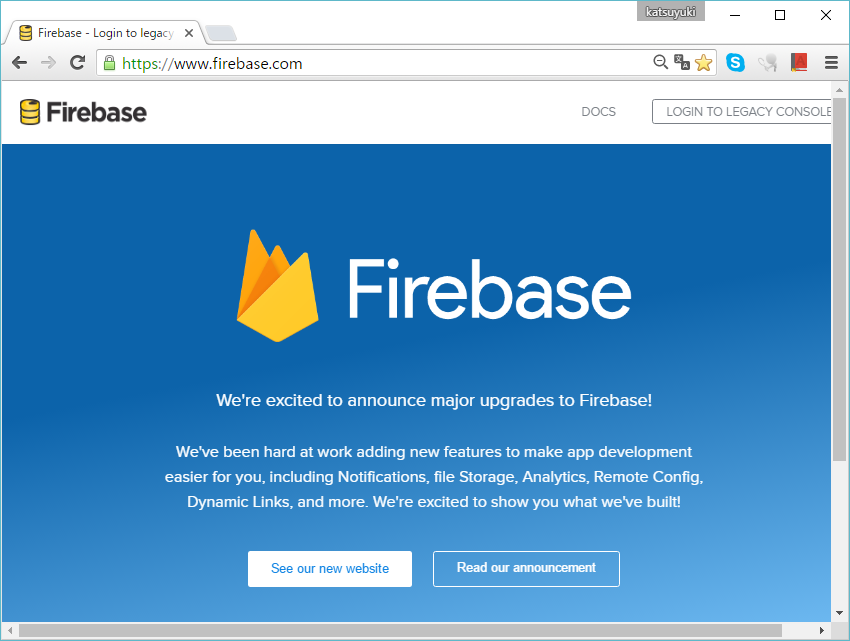 画面が一新されたFirebaseのホームページ