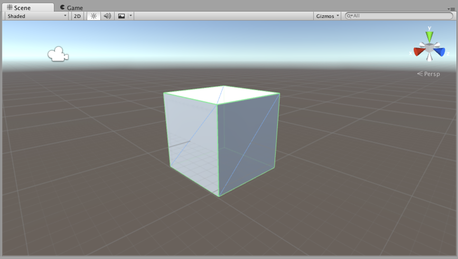 慣れない人はヒエラルキーウィンドウから［Create］→［3D Object］→［Cube］で3Dオブジェクトを配置して自由なアングルで見られるように練習しよう