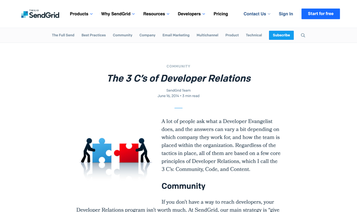 「The 3 C's of Developer Relations」 - SendGrid