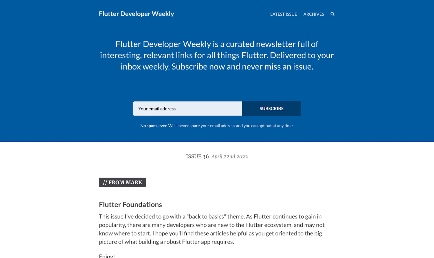 Flutter Developer Weekly(Flutterのnewsletter)