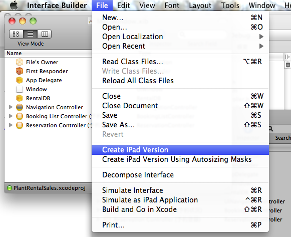 Interface BuilderのFileメニューからCleate iPad Versionなどを選択する