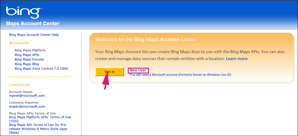 図6　Bing Maps Account Center でSign Inする