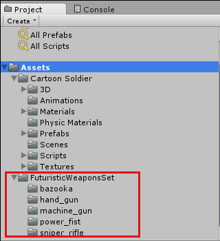 「FuturisticWeaponsSet」フォルダーが作成された