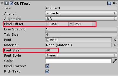 「TimeText」の各項目の設定