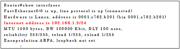 show interfacesコマンドの実行例