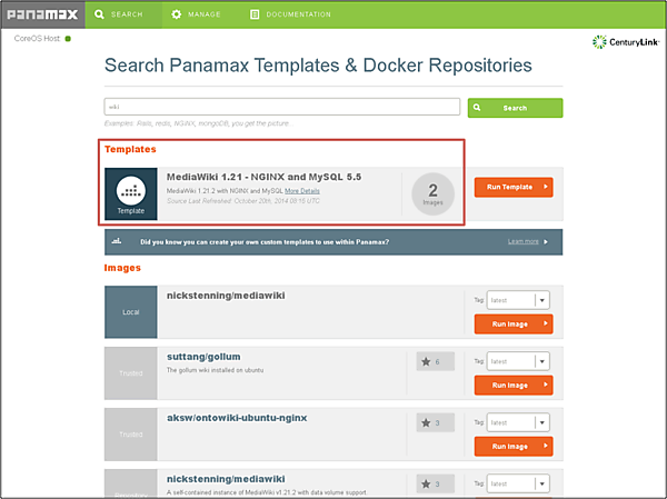 テンプレートを選択して、Run Templateをクリック
