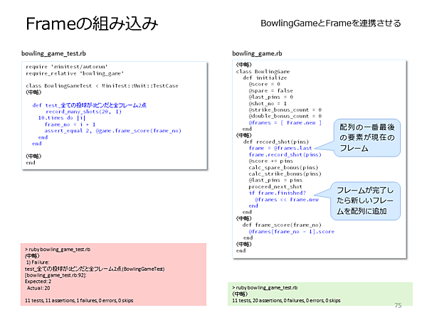 FrameクラスをBowlingGameクラスに連携させる（クリックで拡大）