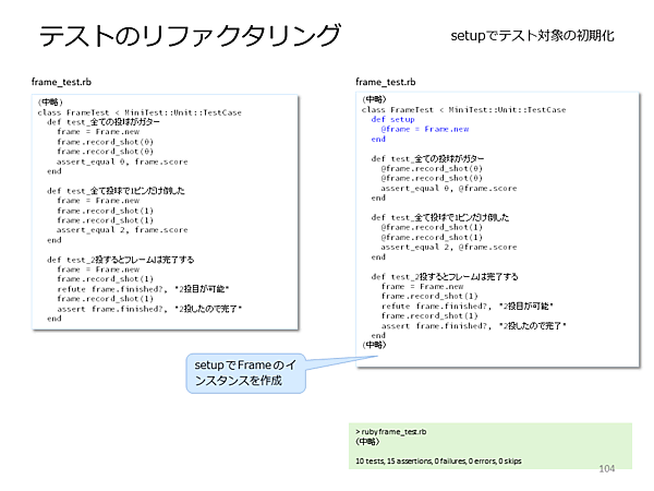 setupメソッドで、テストもリファクタリングする