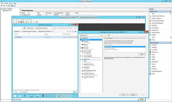 ネットワークアダプタの追加①：仮想マシンの稼働中にネットワークカードを追加する。
