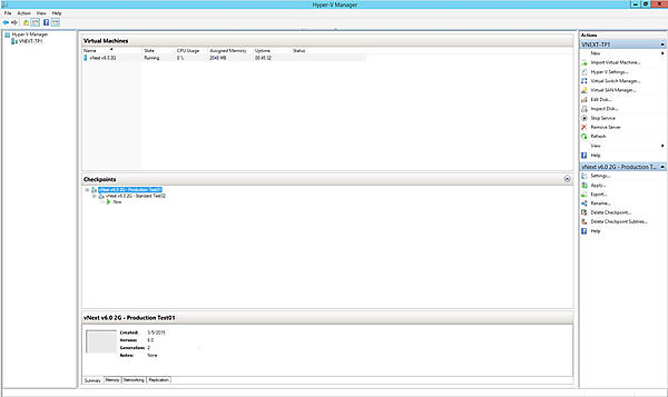プロダクションチェックポイント：プロダクションチェックポイントは、シャットダウンされている状態なのでサムネイル画面イメージは表示されてない。
