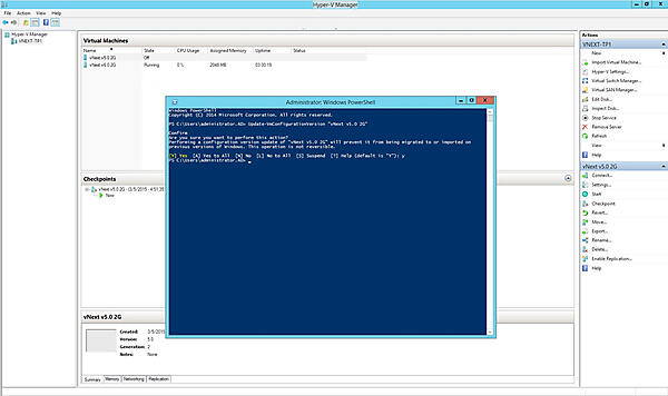 仮想マシンのバージョンアップ：Update-VmConfigurationVersion コマンドで6.0にバージョンアップ。