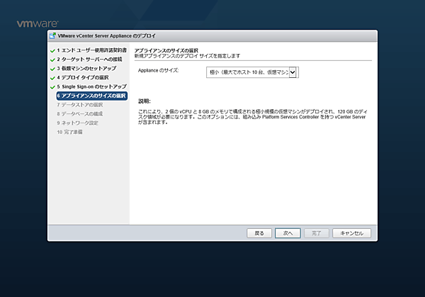 アプライアンスサイズの選択