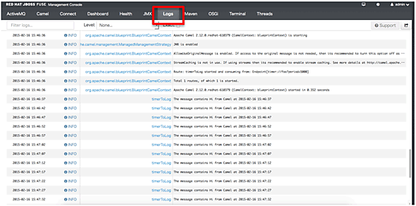管理コンソールで、5秒ごとにメッセージが表示されていることを確認