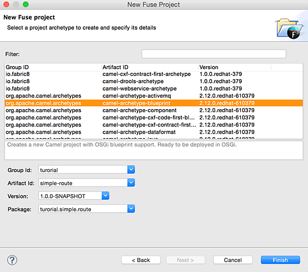 新規Fuseプロジェクトの設定項目