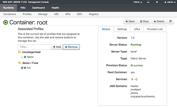 Fuse Management Consoleでrootコンテナを表示