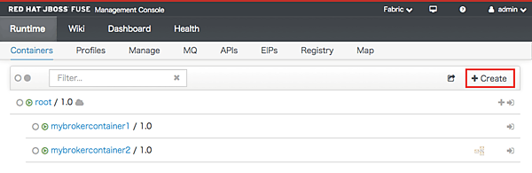 Runtimeタブで、新しいコンテナを作成する