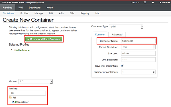 作成するコンテナを設定する