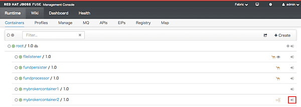 アイコンにより、最下段のmybrokercontainer2 は実行中であることが分かる