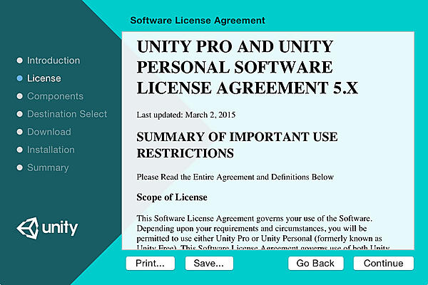 「Software License Agreement」画面