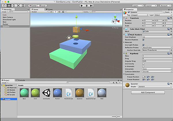 Spawnerの配置とインスペクタウィンドウの設定