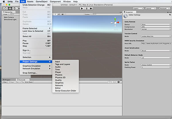 「Editor Settings」を表示