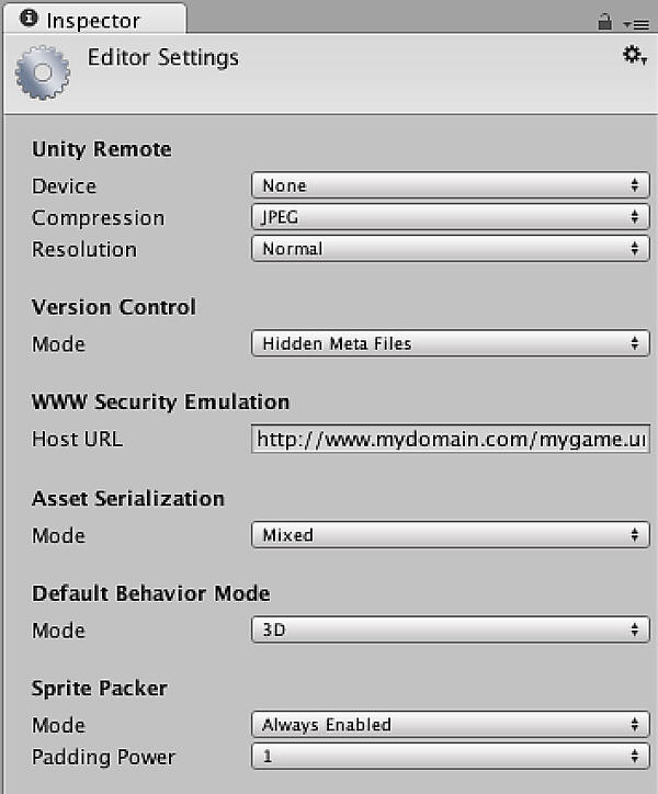 「Editor Settings」の初期値