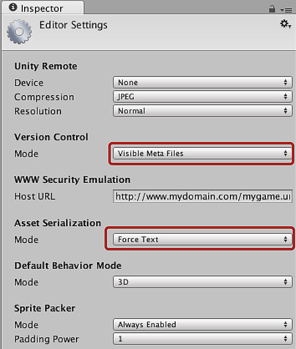 「Editor Settings」の設定の変更