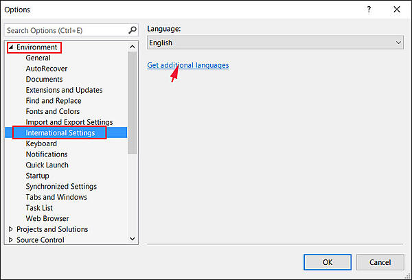 「Get additional languages」のリンクをクリック