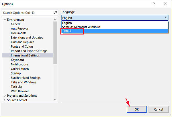 Languageに「日本語」を選択