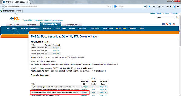 サンプルデータベースのダウンロード