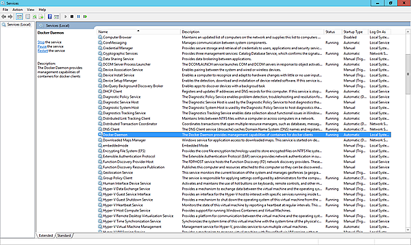 Docker Daemonがサービスとして登録されている