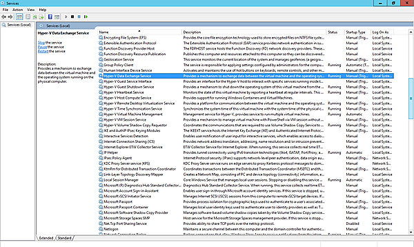 Hyper-V関連のサービスが追加されている