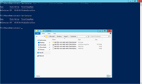 コンテナの作成結果