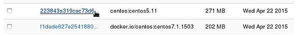 DockerUIでCentOS 5.11のコンテナIDをクリック