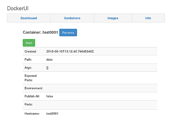 コンテナtest0001の情報を表示