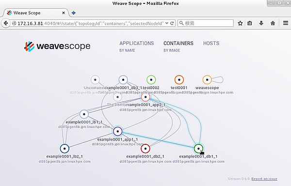 Weave Scopeでコンテナをポイントした様子